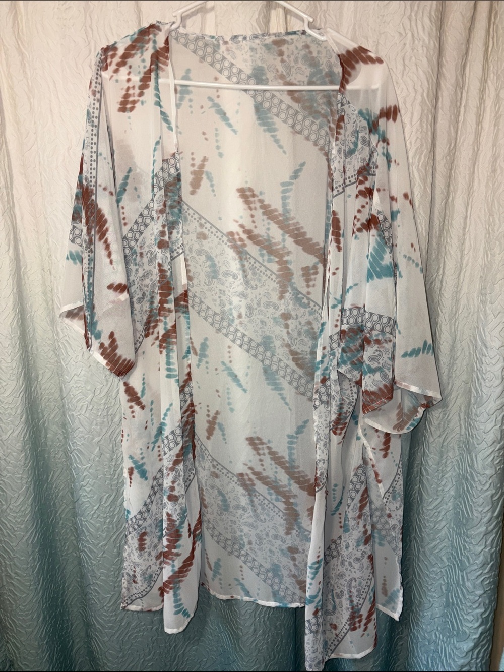 Sheer White Floral-Tie Dye Kimono Cover-Up